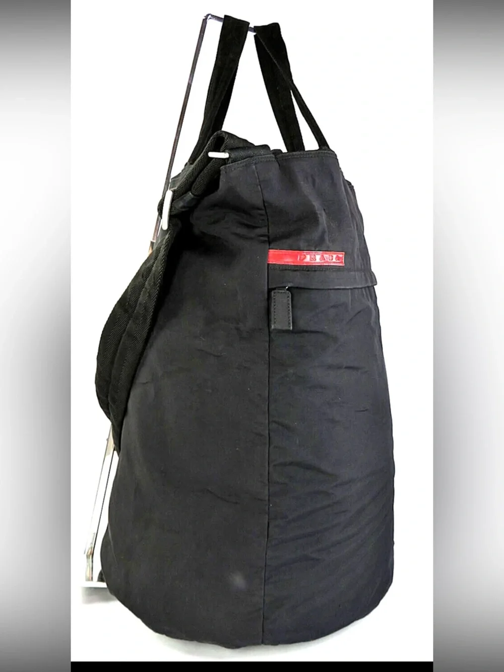 Prada Black Canvas Duffel Tote with Adjustable Strap